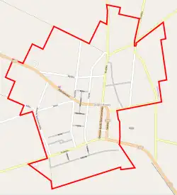Mapa konturowa Wielichowa, w centrum znajduje się punkt z opisem „Parafia św. Marii Magdaleny”