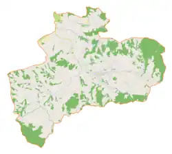 Mapa konturowa gminy Wielopole Skrzyńskie, po prawej znajduje się punkt z opisem „Nawsie”