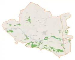 Mapa konturowa gminy Wilczyce, u góry nieco na prawo znajduje się punkt z opisem „Bugaj”
