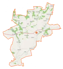 Mapa konturowa gminy Wizna, w centrum znajduje się punkt z opisem „Kramkowo”