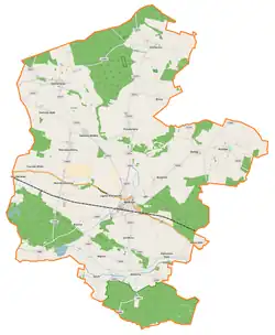 Mapa konturowa gminy Wołczyn, u góry po lewej znajduje się punkt z opisem „Szymonków”