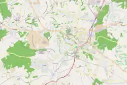Mapa konturowa Wodzisławia Śląskiego, u góry nieco na prawo znajduje się punkt z opisem „Szarowiec”