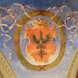 wizerunek herbu na fresku w Dawnej Izbie Poselskiej na Zamku Królewskim w Warszawie nawiązującego do pierwotnego wystroju sali