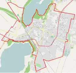 Mapa konturowa Wolsztyna, na dole nieco na prawo znajduje się punkt z opisem „Zbór Kościoła Zielonoświątkowego „Dobra Nowina” w Wolsztynie”