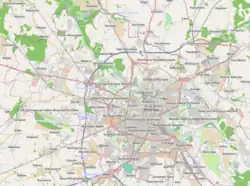 Mapa konturowa Wrocławia, w centrum znajduje się punkt z opisem „Hala „Orbita””