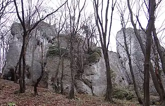 Wronia Baszta. Otwór schroniska po jej lewej stronie