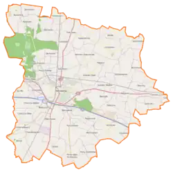 Mapa konturowa gminy Września, po lewej znajduje się punkt z opisem „Chociczka”