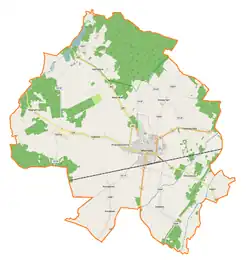 Mapa konturowa gminy Wschowa, blisko centrum na lewo znajduje się punkt z opisem „Tylewice”