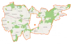 Mapa konturowa gminy wiejskiej Wysokie Mazowieckie, u góry znajduje się punkt z opisem „Kalinowo-Czosnowo”