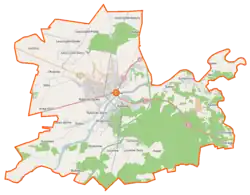 Mapa konturowa gminy Wyszków, blisko centrum na prawo znajduje się punkt z opisem „Suwiec”