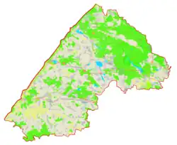 Mapa konturowa rejon jaworowskiego, po lewej nieco na dole znajduje się punkt z opisem „Szeginie”