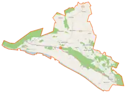 Mapa konturowa gminy Zławieś Wielka, w centrum znajduje się punkt z opisem „Marwit”