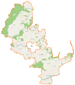 Mapa konturowa gminy wiejskiej Złotów, po lewej znajduje się punkt z opisem „Uroczysko Jary”
