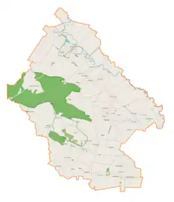 Mapa konturowa gminy Złota, u góry znajduje się punkt z opisem „Chroberz”