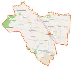 Mapa konturowa gminy Złotniki Kujawskie, blisko centrum u góry znajduje się punkt z opisem „Pęchowo”