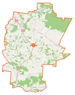 Mapa konturowa gminy Zabłudów, u góry po lewej znajduje się punkt z opisem „Kuriany”