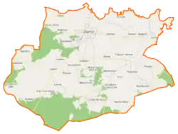 Mapa konturowa gminy Zagórów, po prawej znajduje się punkt z opisem „Trąbczyn”