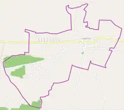 Mapa konturowa Zagórowa, po prawej znajduje się punkt z opisem „Zagórów”