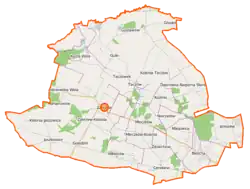 Mapa konturowa gminy Zakrzew, u góry znajduje się punkt z opisem „Gulin”