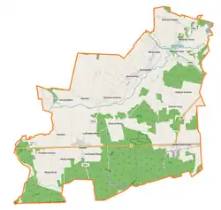 Mapa konturowa gminy Zalesie, blisko centrum po lewej na dole znajduje się punkt z opisem „Zalesie”
