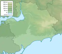 Mapa konturowa obwodu zaporoskiego, po prawej znajduje się punkt z opisem „źródło”, natomiast po prawej nieco na dole znajduje się punkt z opisem „ujście”