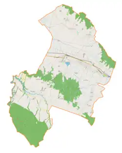 Mapa konturowa gminy Zarszyn, u góry znajduje się punkt z opisem „Jaćmierz”