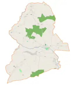 Mapa konturowa gminy Zarzecze, blisko centrum na prawo znajduje się punkt z opisem „Parafiaśw. Michała Archanioław Zarzeczu”