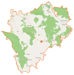 Mapa konturowa gminy Zbójna, na dole znajduje się punkt z opisem „Tabory-Rzym”