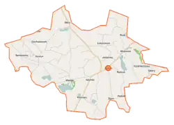 Mapa konturowa gminy Zbójno, na dole po prawej znajduje się punkt z opisem „Podolina”