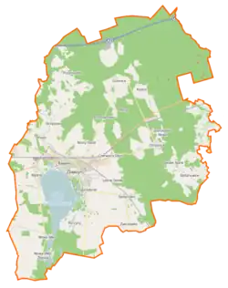 Mapa konturowa gminy Zbąszyń, po lewej znajduje się punkt z opisem „Piaski”