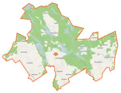 Mapa konturowa gminy Zbiczno, u góry znajduje się punkt z opisem „Stręszek”