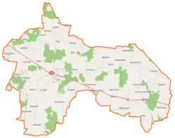 Mapa konturowa gminy Zbuczyn, na dole po lewej znajduje się punkt z opisem „Dziewule”