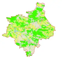 Mapa konturowa rejonu złoczowskiego, blisko centrum na prawo u góry znajduje się punkt z opisem „Stare Brody”