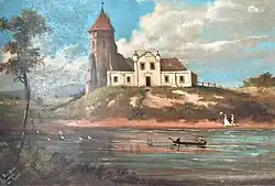 Zwaliska zamku w Liwie, około 1850, wg grafiki Juliana Ceglińskiego