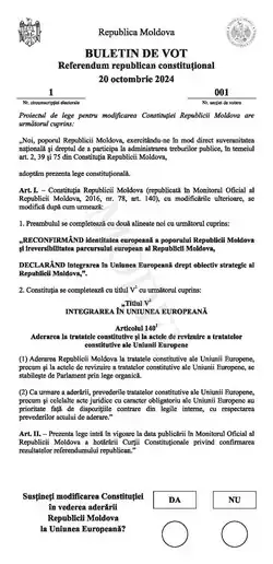 Karta do głosowania w referendum konstytucyjnym w Republice Mołdawii